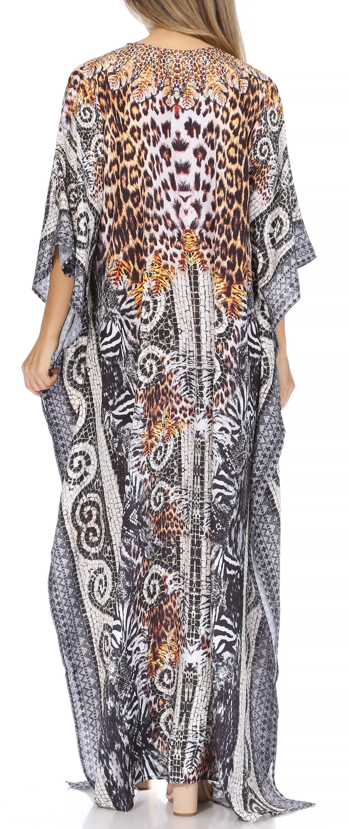Sakkas Georgettina Flowy Rhinestone V Neck Long Caftan Dress/Cover Up Sakkas Store