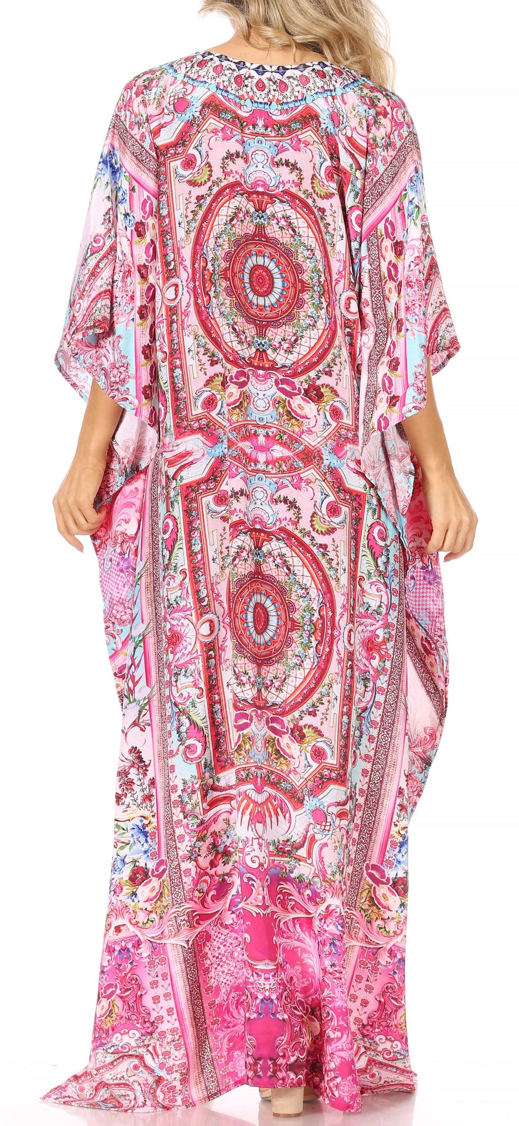 Sakkas Georgettina Flowy Rhinestone V Neck Long Caftan Dress/Cover Up Sakkas Store