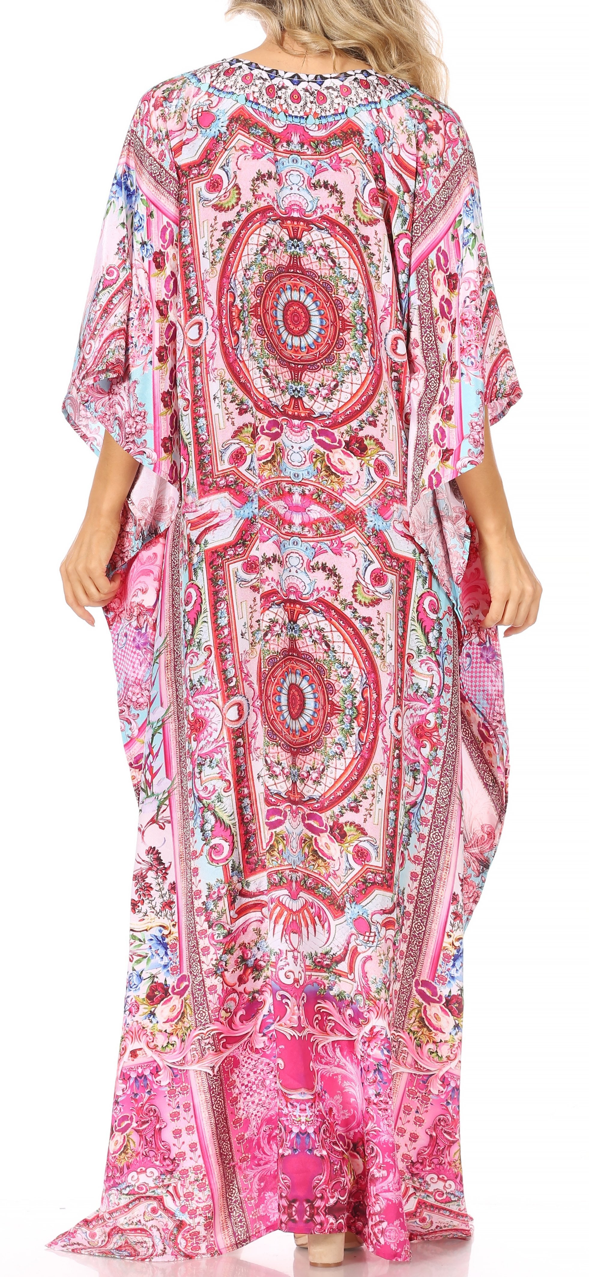 Sakkas Georgettina Flowy Rhinestone V Neck Long Caftan Dress/Cover Up Sakkas Store