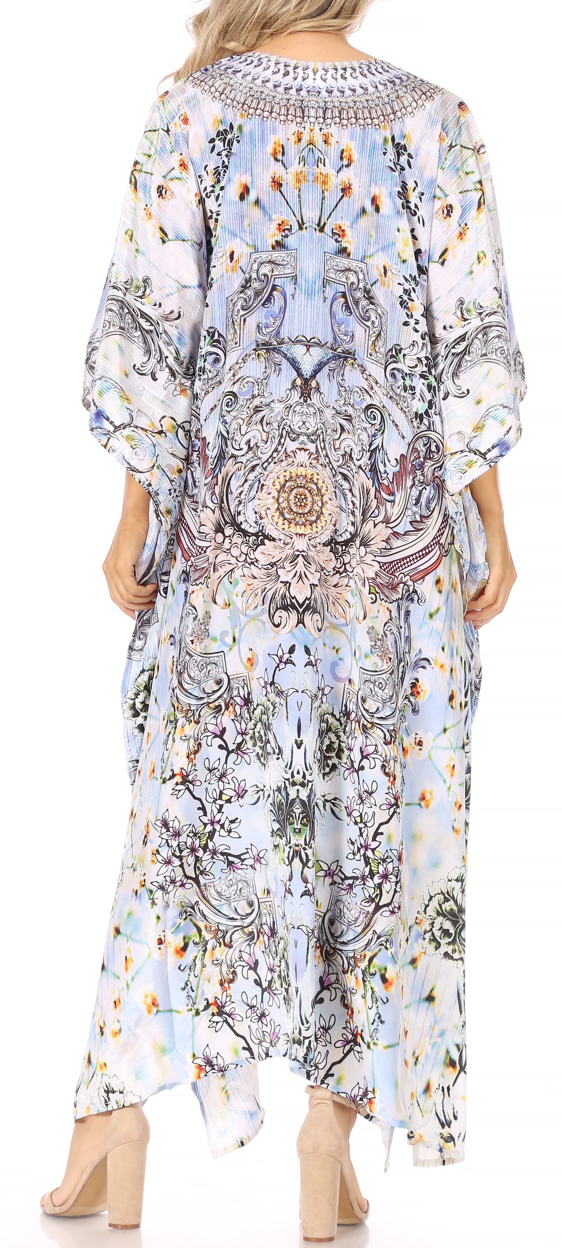 Sakkas Georgettina Flowy Rhinestone V Neck Long Caftan Dress/Cover Up Sakkas Store