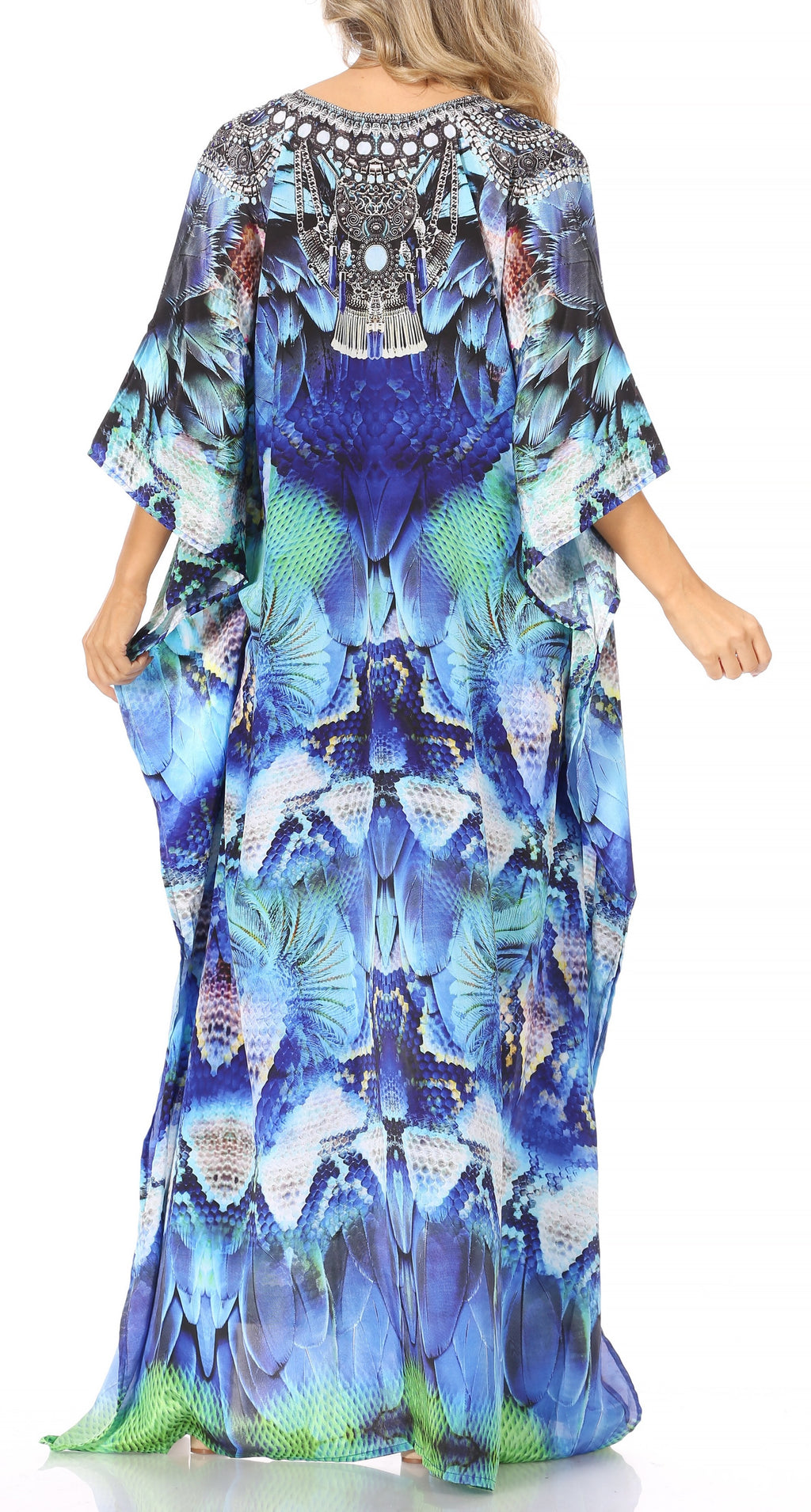 Sakkas Georgettina Flowy Rhinestone V Neck Long Caftan Dress/Cover Up Sakkas Store