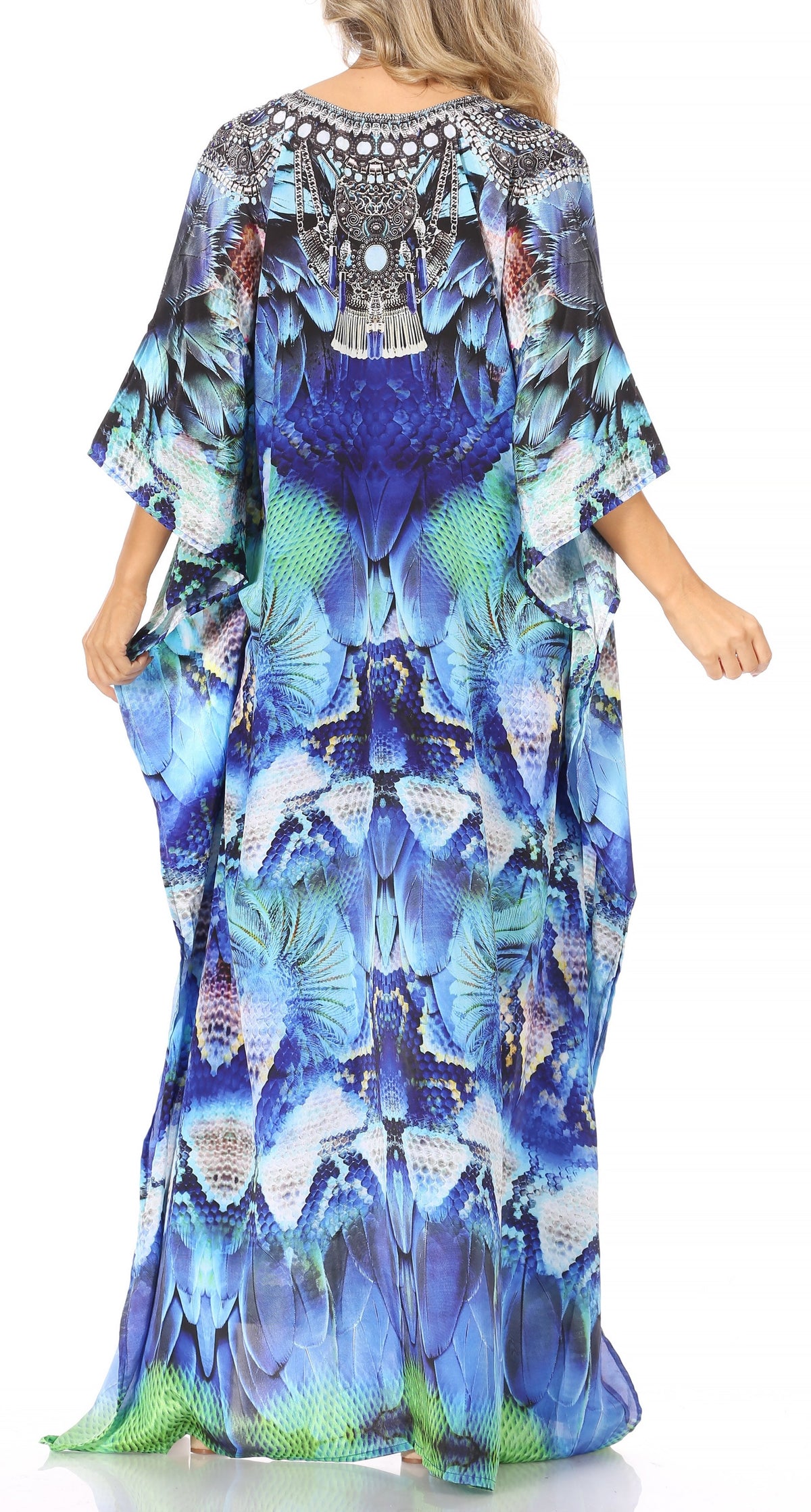 Sakkas Georgettina Flowy Rhinestone V Neck Long Caftan Dress/Cover Up Sakkas Store