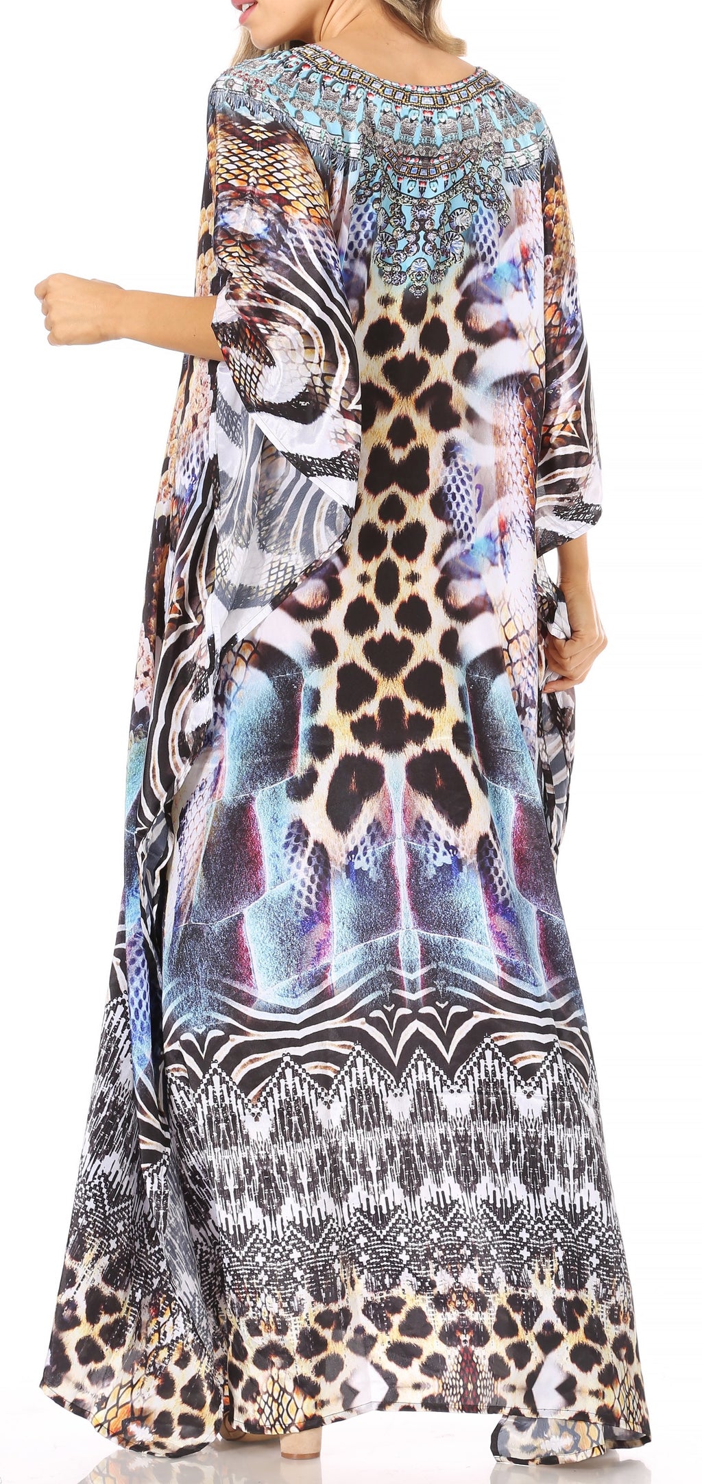 Sakkas Georgettina Flowy Rhinestone V Neck Long Caftan Dress/Cover Up Sakkas Store