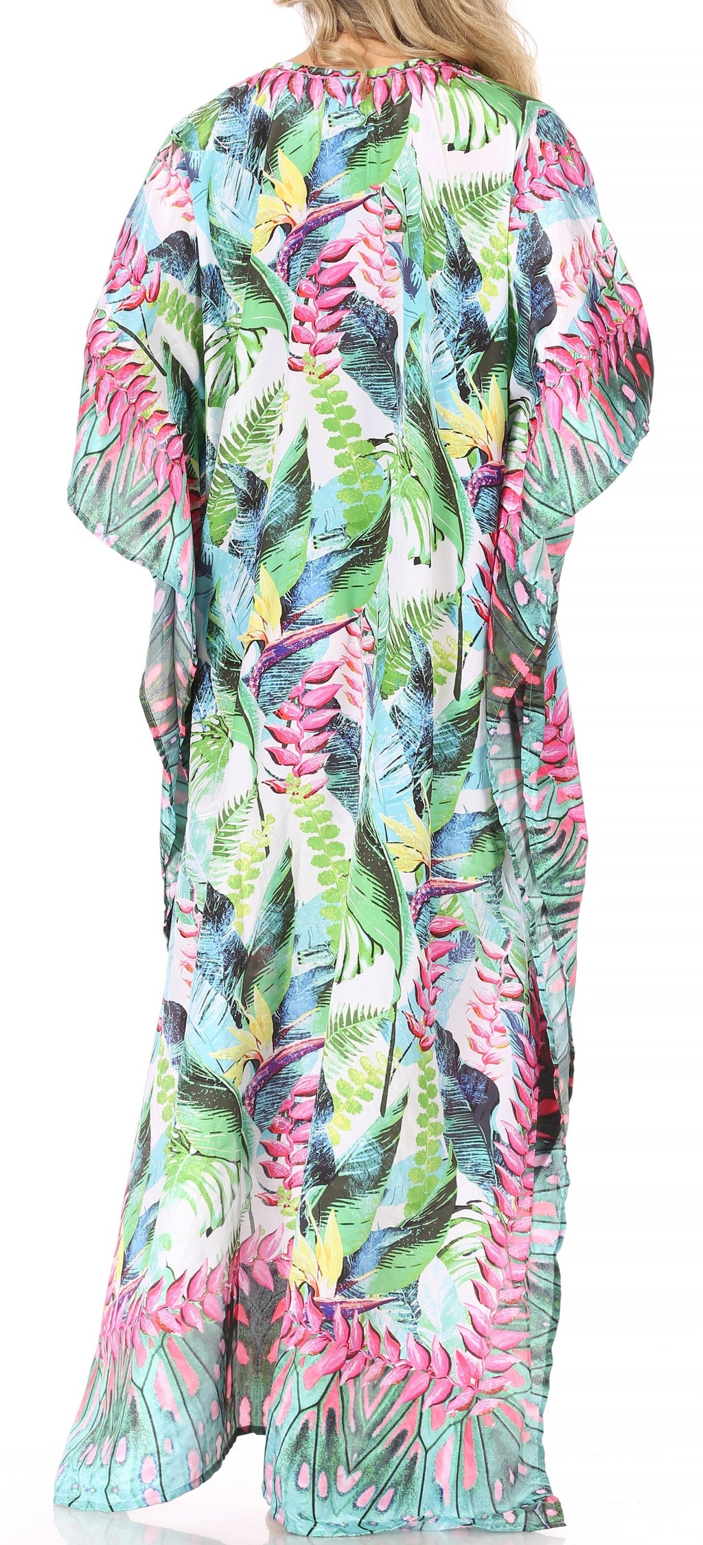 Sakkas Georgettina Flowy Rhinestone V Neck Long Caftan Dress/Cover Up Sakkas Store