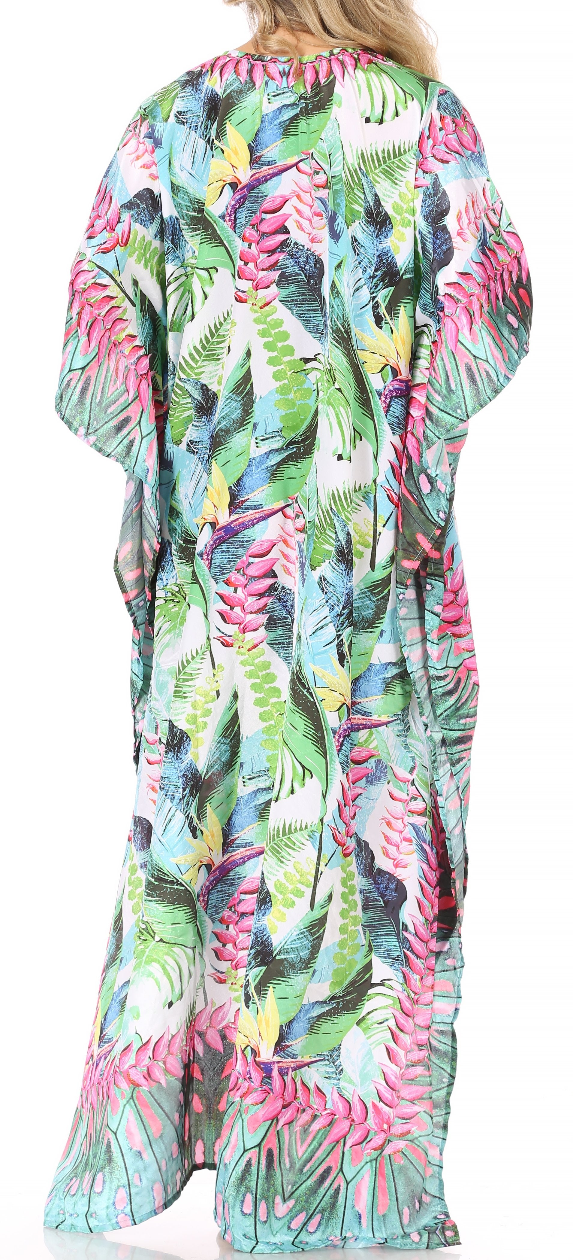 Sakkas Georgettina Flowy Rhinestone V Neck Long Caftan Dress/Cover Up Sakkas Store