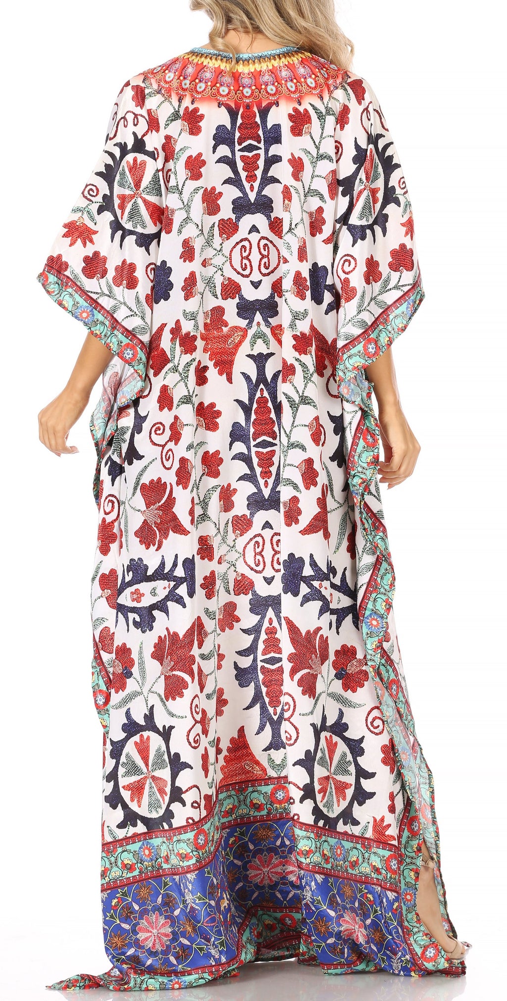 Sakkas Georgettina Flowy Rhinestone V Neck Long Caftan Dress/Cover Up Sakkas Store