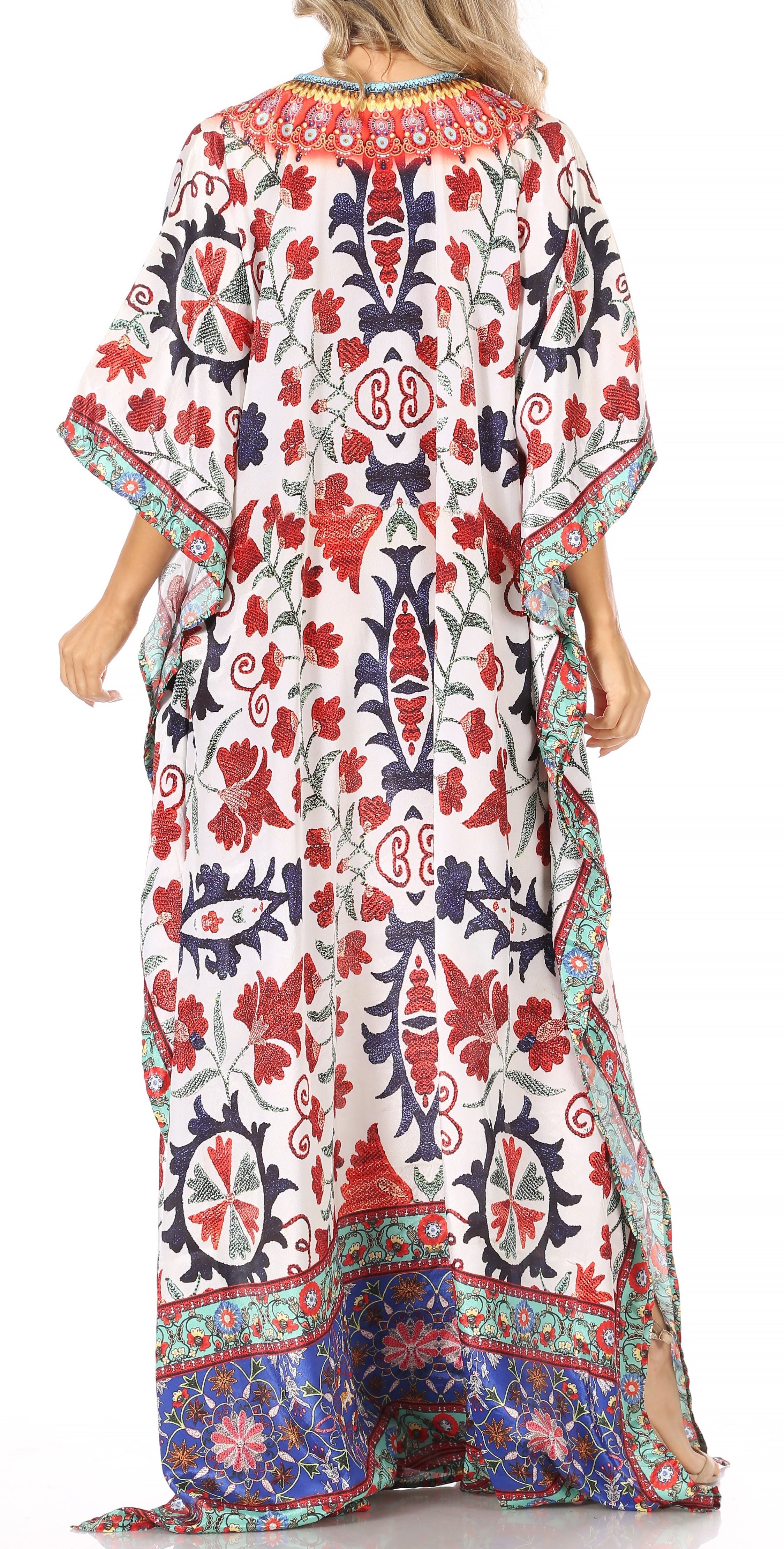 Sakkas Georgettina Flowy Rhinestone V Neck Long Caftan Dress/Cover Up Sakkas Store