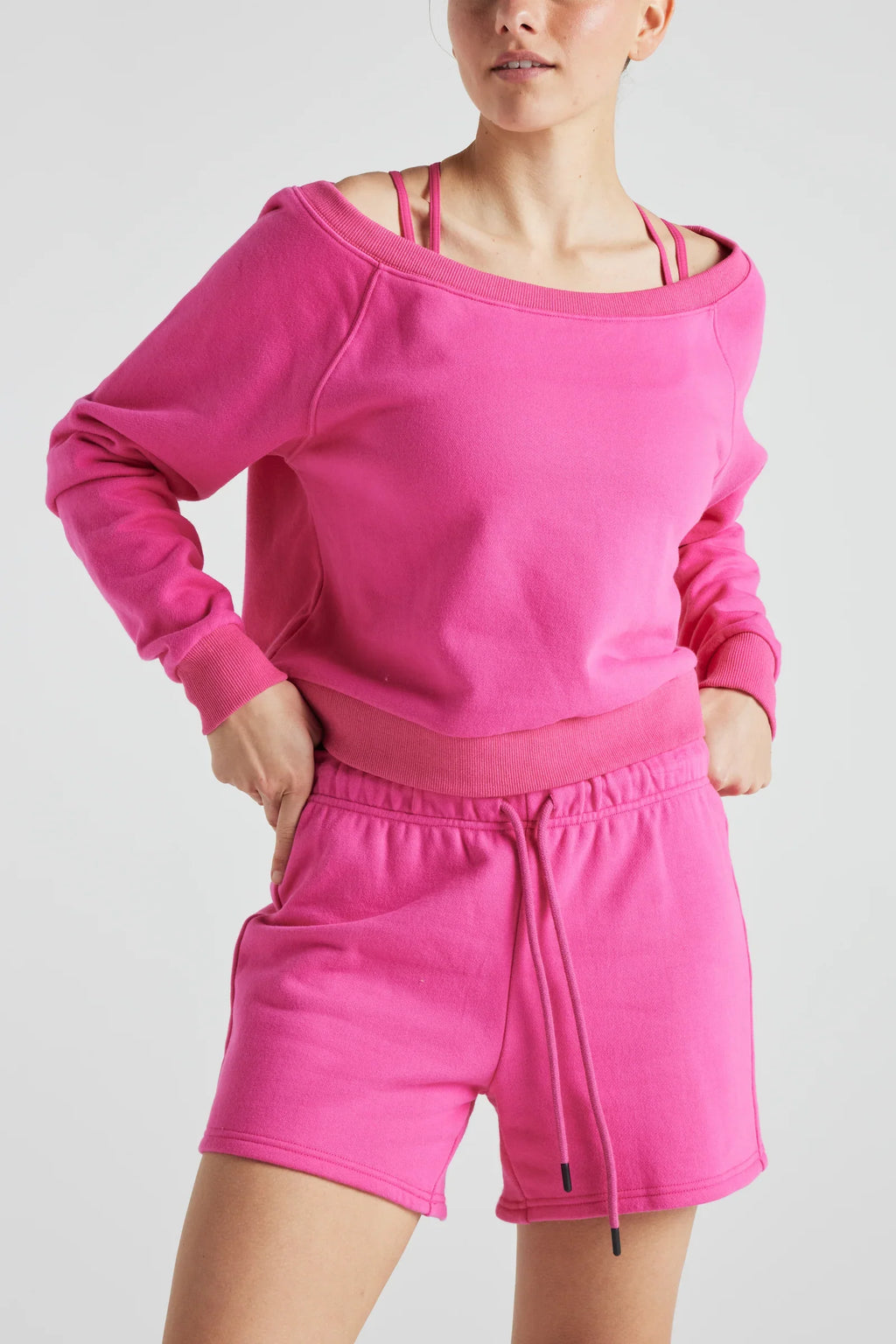 Off Shoulder Sweatshirt in PINK Fitkitty Culture Athleisure Wear, Yoga Wear & Women's Clothing