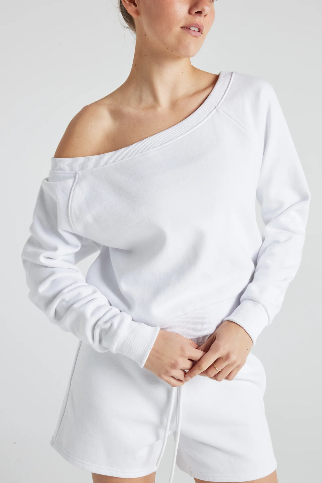 Off Shoulder Sweatshirt in White Fitkitty Culture Athleisure Wear, Yoga Wear & Women's Clothing