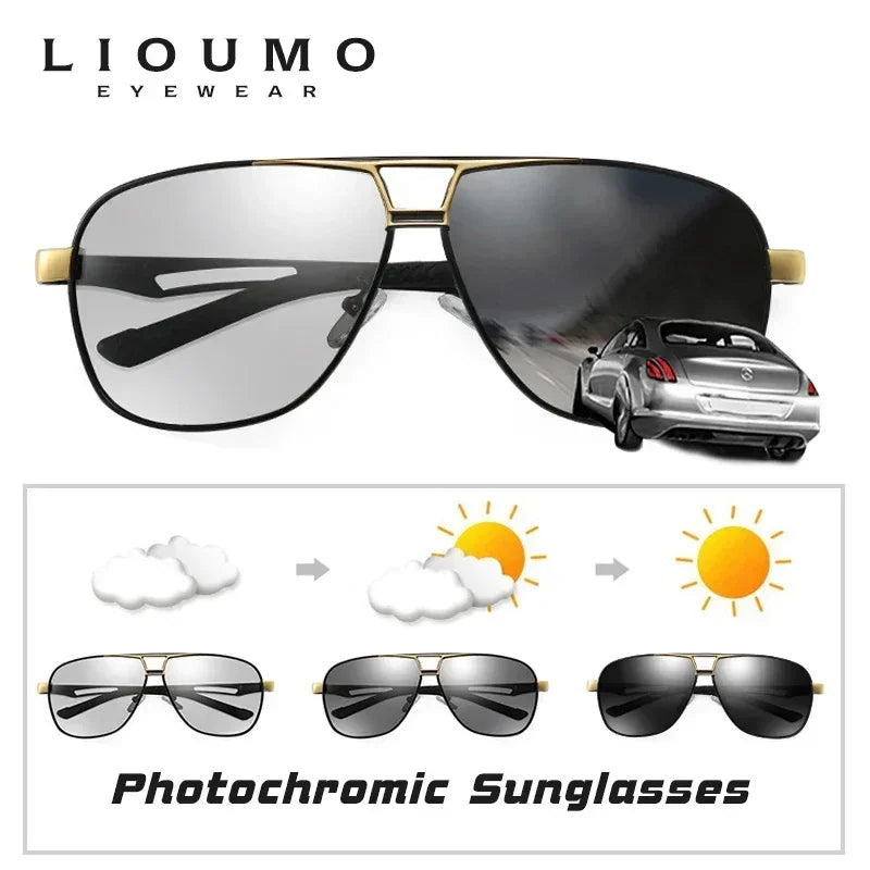Top Quality Square Retro Photochromic Aluminum Sunglasses Men Polarized Driving Women Sun Glasses For Men Brown Oculos de sol Femstylo