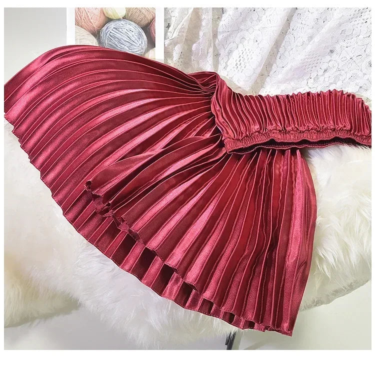 Classic Golden Velvet Pleated Skirt High Waist Retro Style Fashion Office Lady Pleated Long Skirt Winter Velvet Skirt 90cm Long Femstylo