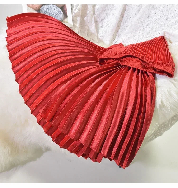 Classic Golden Velvet Pleated Skirt High Waist Retro Style Fashion Office Lady Pleated Long Skirt Winter Velvet Skirt 90cm Long Femstylo