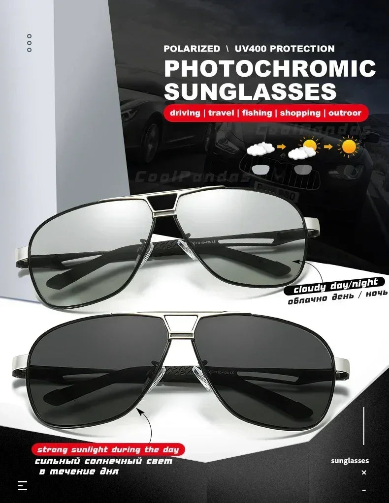 Top Quality Square Retro Photochromic Aluminum Sunglasses Men Polarized Driving Women Sun Glasses For Men Brown Oculos de sol Femstylo