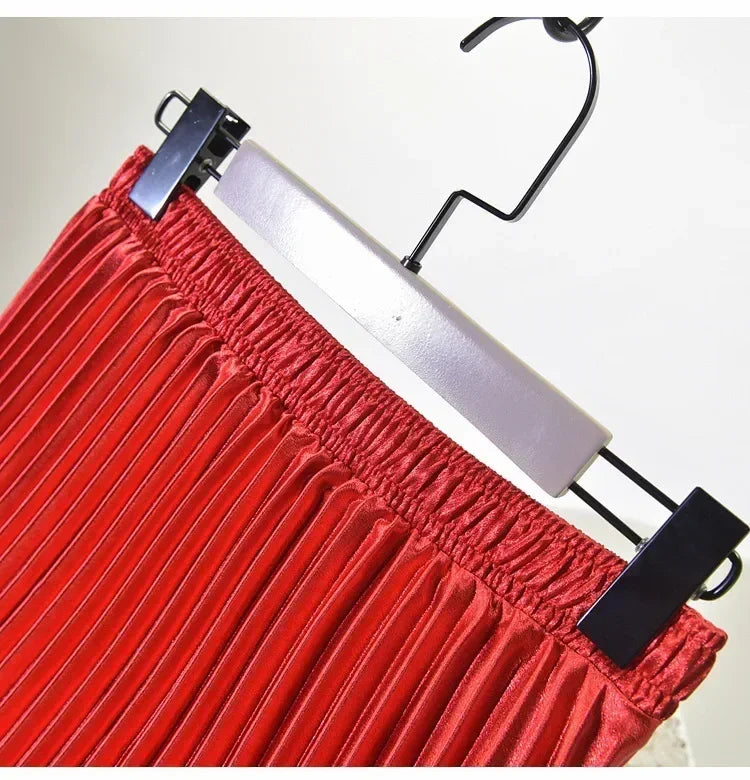 Classic Golden Velvet Pleated Skirt High Waist Retro Style Fashion Office Lady Pleated Long Skirt Winter Velvet Skirt 90cm Long Femstylo