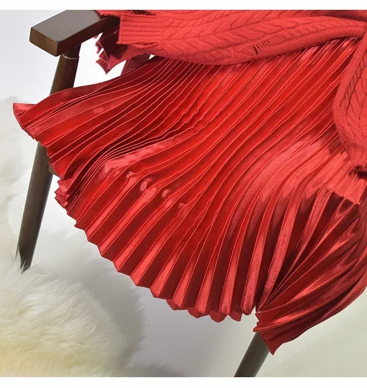 Classic Golden Velvet Pleated Skirt High Waist Retro Style Fashion Office Lady Pleated Long Skirt Winter Velvet Skirt 90cm Long Femstylo