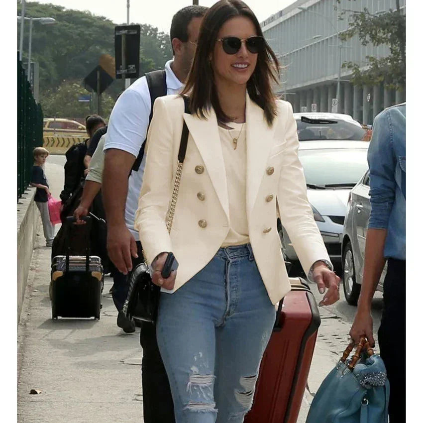TOP QUALITY New Fashion 2024 Designer Jacket Women's Classic Double Breasted Metal Lion Buttons Blazer Outer Size S-5XL Femstylo