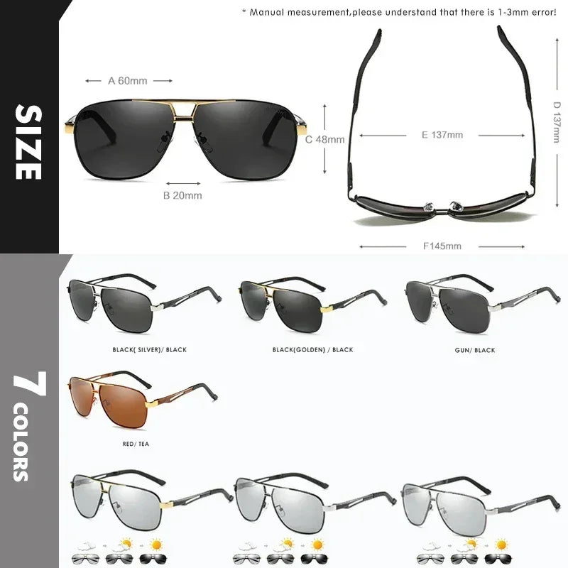 Top Quality Square Retro Photochromic Aluminum Sunglasses Men Polarized Driving Women Sun Glasses For Men Brown Oculos de sol Femstylo