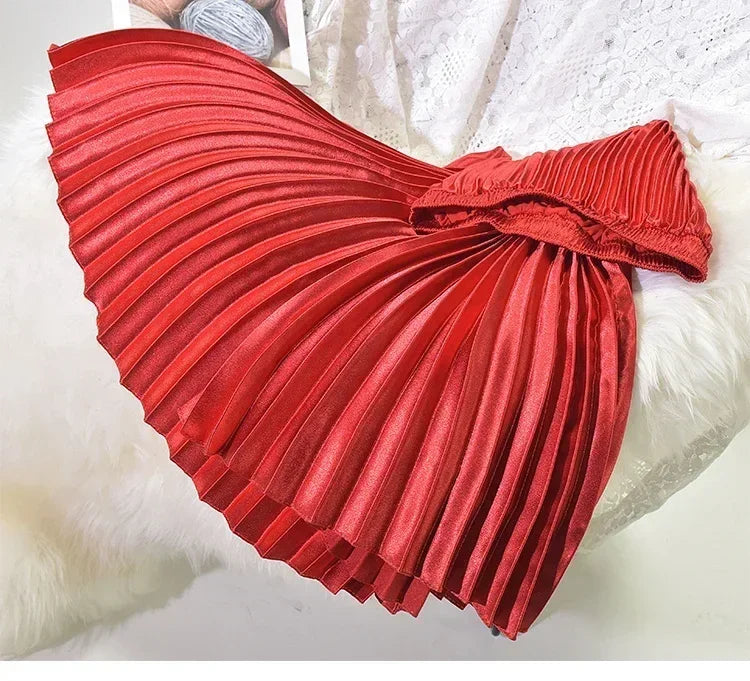 Classic Golden Velvet Pleated Skirt High Waist Retro Style Fashion Office Lady Pleated Long Skirt Winter Velvet Skirt 90cm Long Femstylo