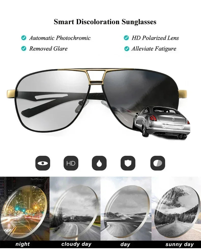 Top Quality Square Retro Photochromic Aluminum Sunglasses Men Polarized Driving Women Sun Glasses For Men Brown Oculos de sol Femstylo