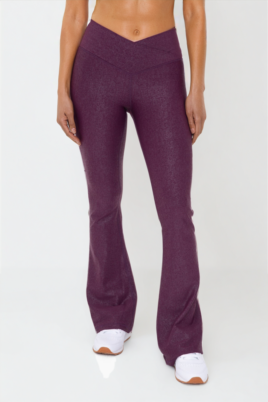 Luxe Edge Leather-Look Crossover Flare Leggings Fitkitty Culture Athleisure Wear, Yoga Wear & Women's Clothing