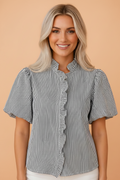 Stripe Ruffle Bubble Sleeve Shirt Pretty Bash