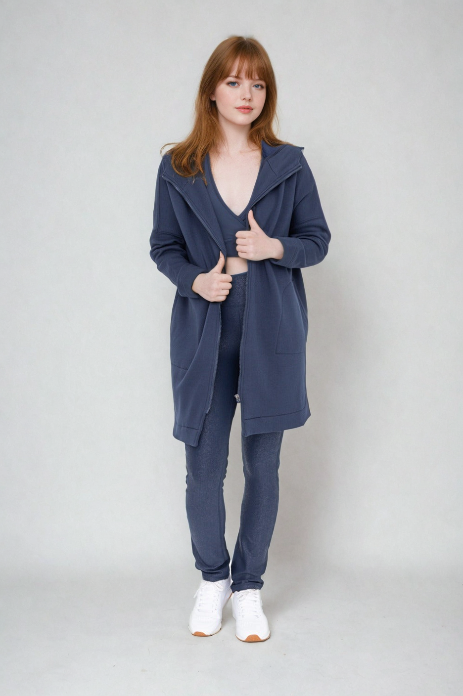 Cozy Comfort  Zip Up Hoodie Jacket  Teal Navy Fitkitty Culture Athleisure Wear, Yoga Wear & Women's Clothing
