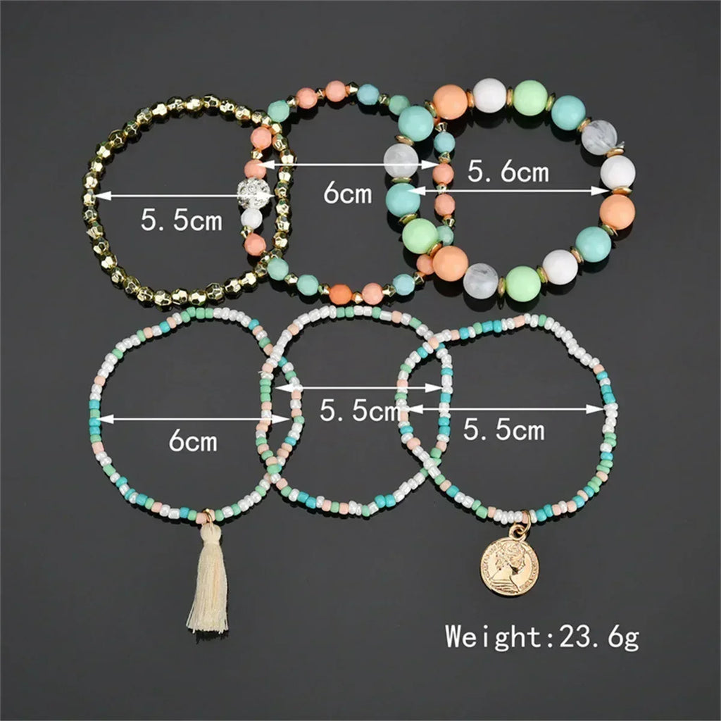 Bohemia Crystal Tassel Multicolor Beads Bracelets For Women Handmade Elastic Rope Charm Wrap Bracelet Summer Beach Party Jewelry Femstylo