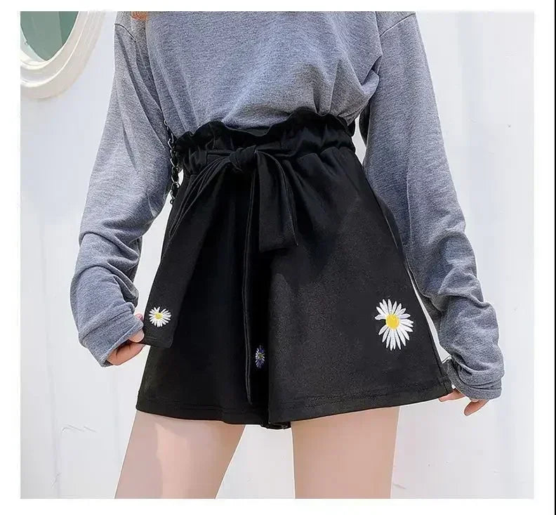 Summer Lightweight Black Casual Sports Pants Women Student Loose High-Waist Wide-Leg Shorts Femstylo