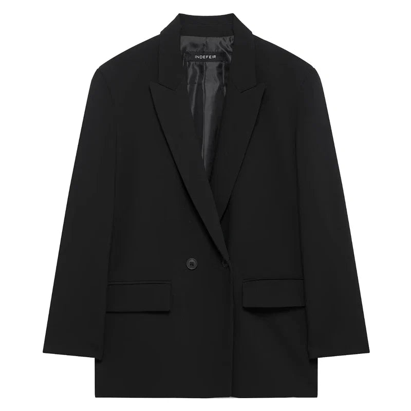 HXAO Blazer Women Double Breasted Pocket Women's Jacket 2025 Long Sleeve Casual Blazers Woman Chic Office Wear Ladies Coat Urban Fashion Icon