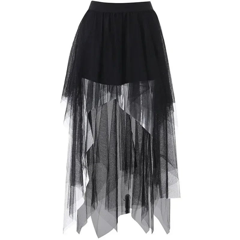 Casual Skirts Punk Sexy Net Yarn High-Waisted Irregular Skirt for Women Summer New European and American Gothic Style Versatile Femstylo