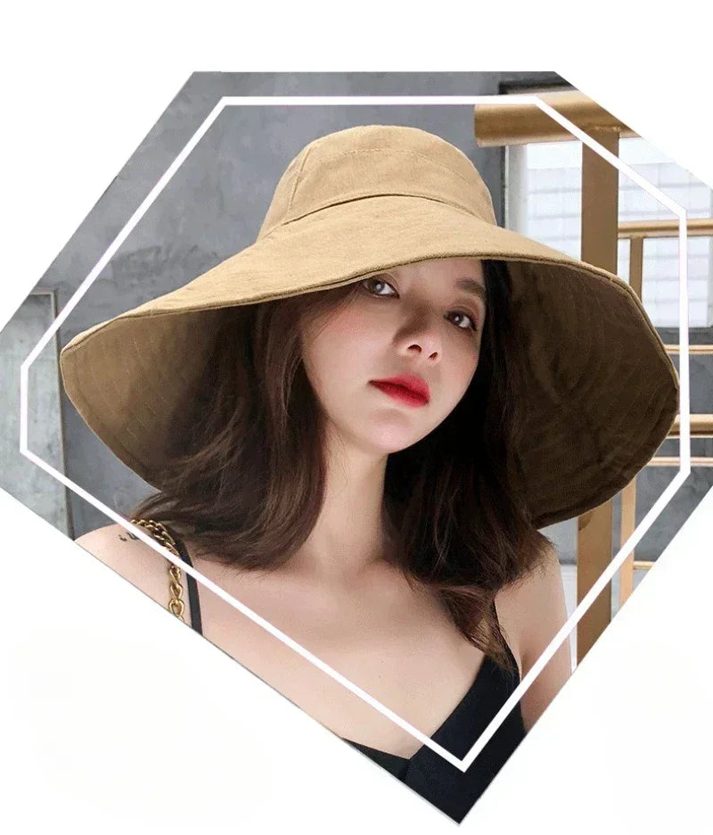 Japanese Sunshade Female Spring and Summer Sunscreen Free To Fold Big Brim Sun Hat Fisherman Hat Cover Face Oversized Hair Femstylo