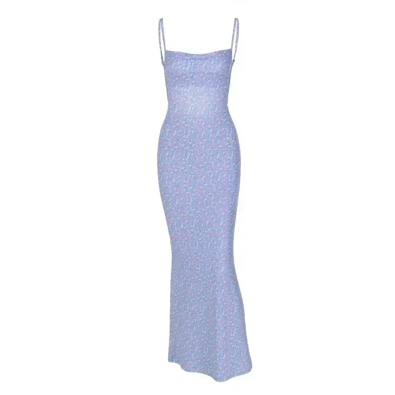 European and American Fashionable WOMEN'S Wear Spring and Summer Ins Style Sexy Slim Sling Printed Bare-back Dress Women Femstylo