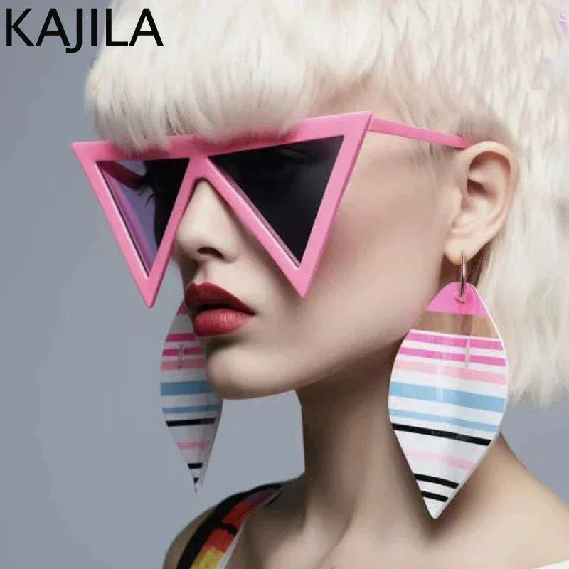 Oversized Triangle Punk Shiled Sunglasses Women Big Frame 2025 Luxury Brand Windproof Eyewear For Ladies UV400 Goggle Shades Femstylo