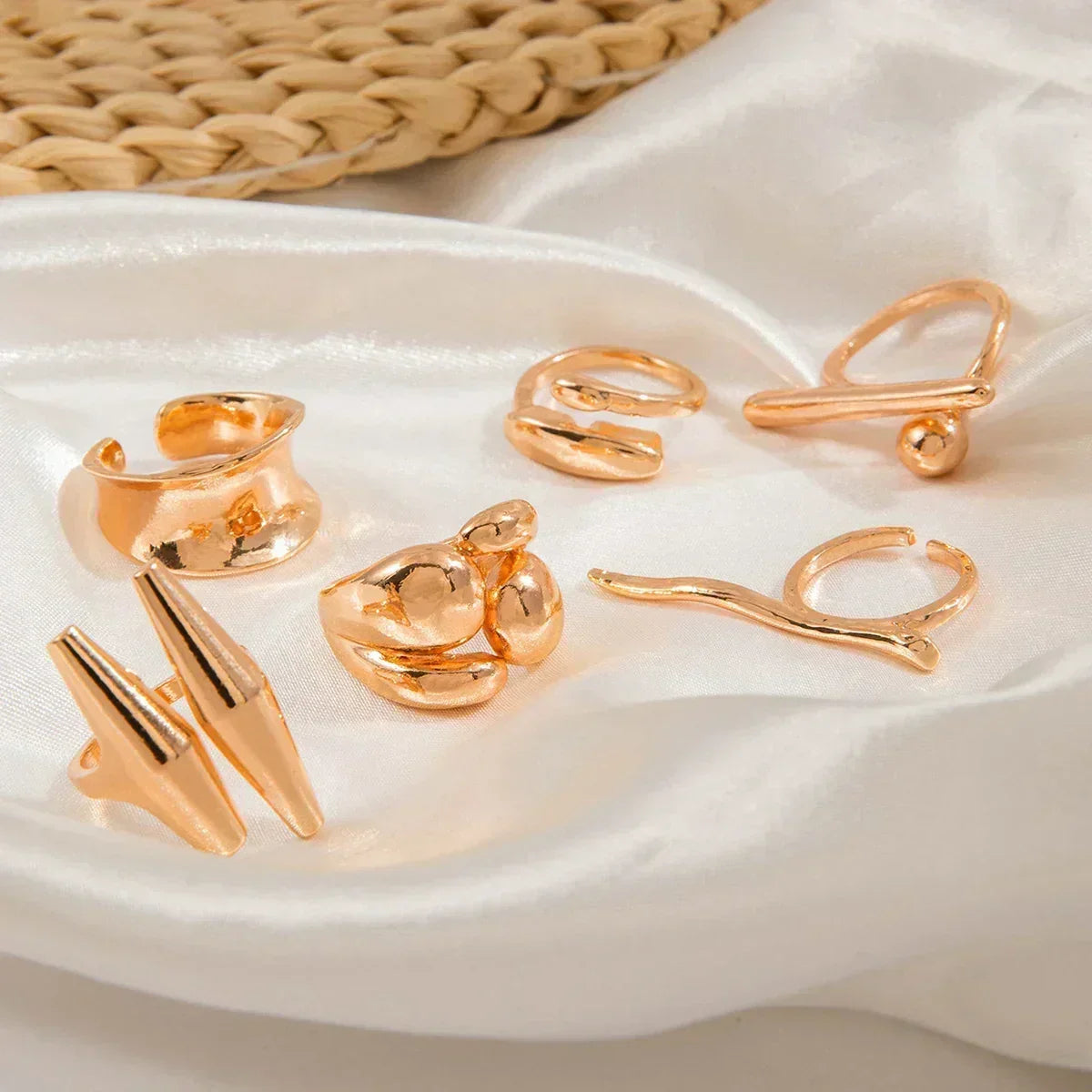 Docona Fashion Elegant Stacking Gold Colour Rings Geometric Design Ring Set Accessories Daily Festival Party Gifts 27910 Femstylo