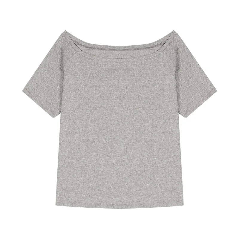 2026 Summer Off Shoulder T-shirt Women Sexy Y2K Korean Fashion Crop Tops Woman Vintage Japanese White Tee Shirt Femme Clothes Urban Fashion Icon