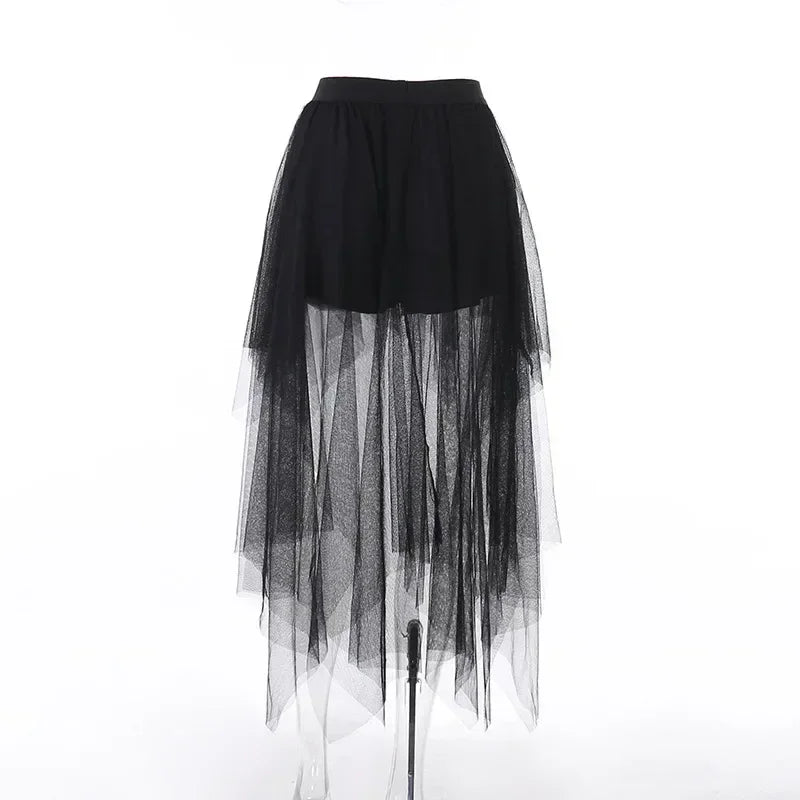 Casual Skirts Punk Sexy Net Yarn High-Waisted Irregular Skirt for Women Summer New European and American Gothic Style Versatile Femstylo