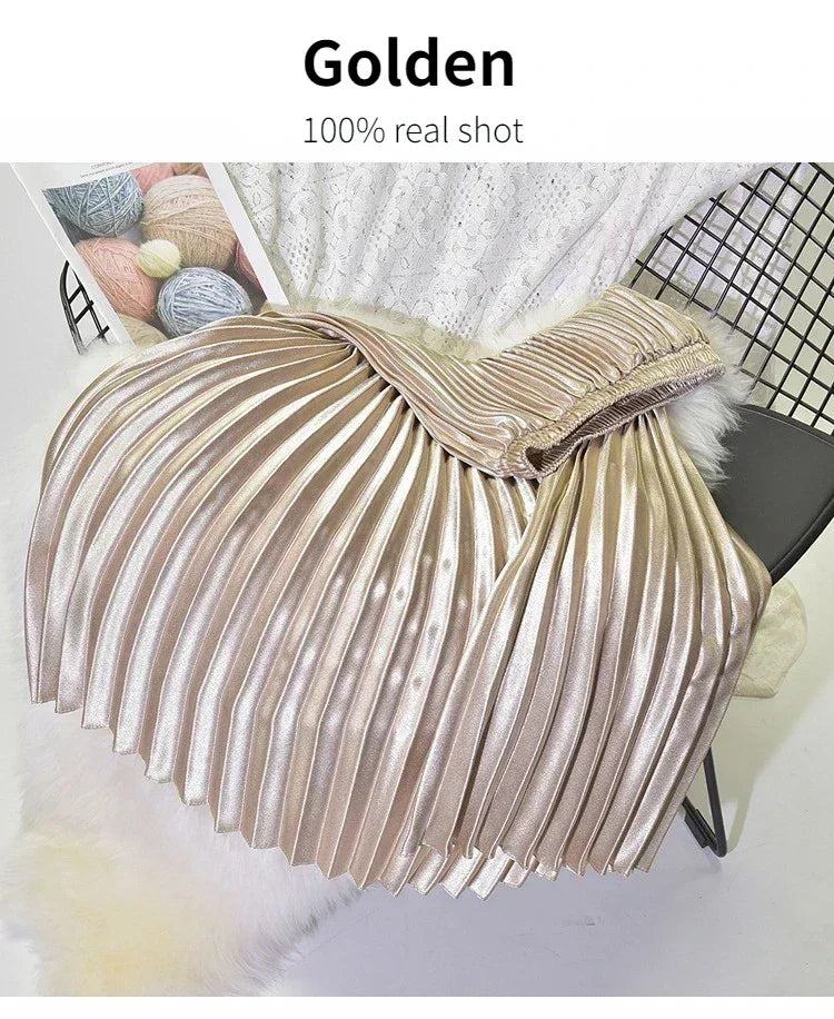 Classic Golden Velvet Pleated Skirt High Waist Retro Style Fashion Office Lady Pleated Long Skirt Winter Velvet Skirt 90cm Long Femstylo