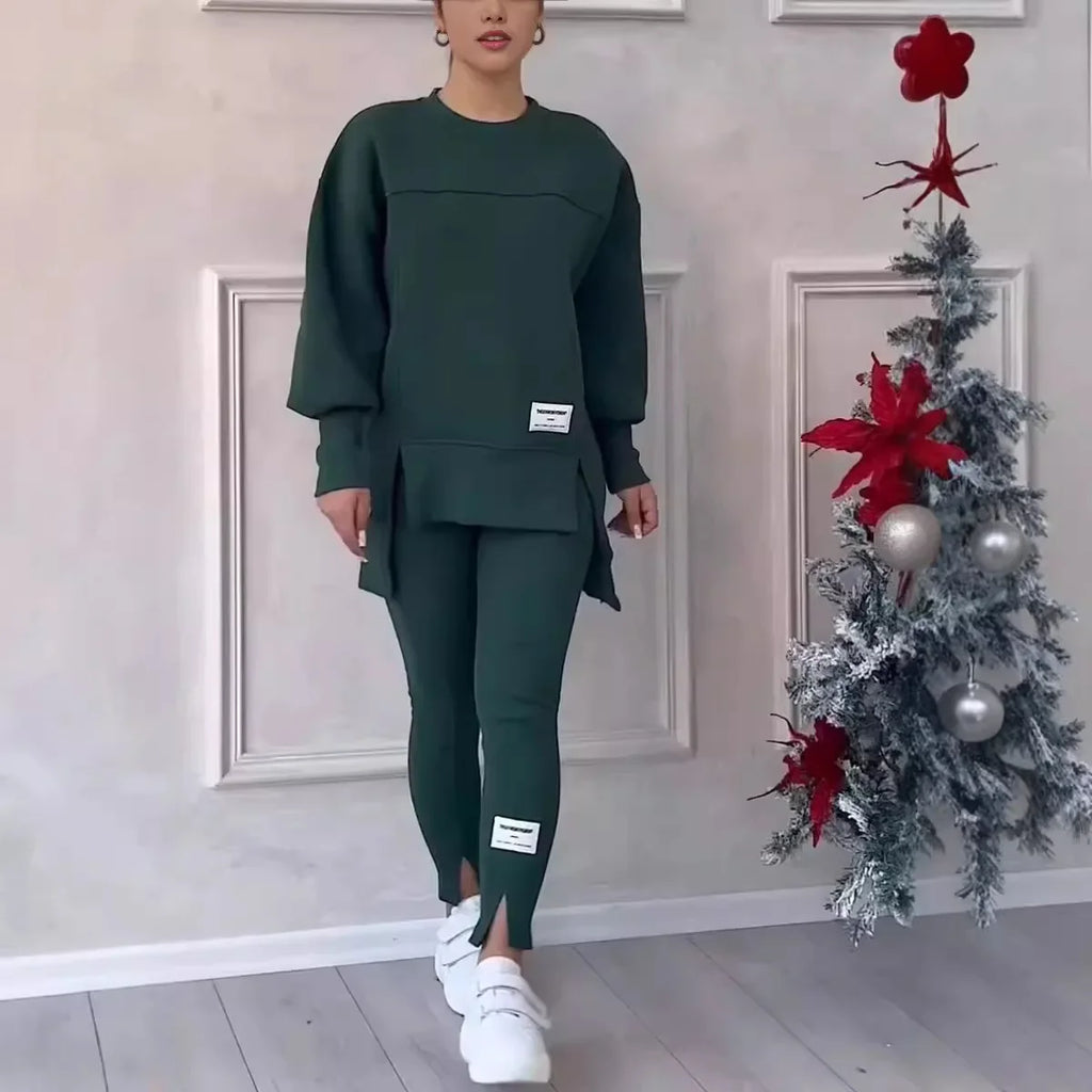 2pcs Women Sport Suit Hoodie Sweatshirt Winter Loose Irregular Top + Leggings Pant Casual Jogger Outfit  Sports Two-piece Set Urban Fashion Icon