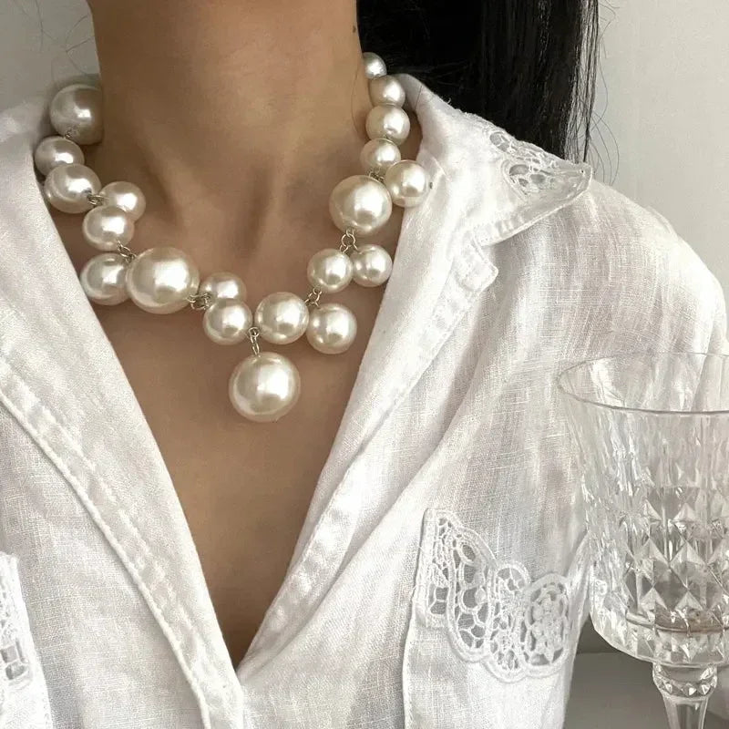 Elegant Imitation Pearl Women's Necklace Big Pearls Beads Choker Necklaces Party Wedding Bride Necklace Jewelry Girls Gifts Femstylo