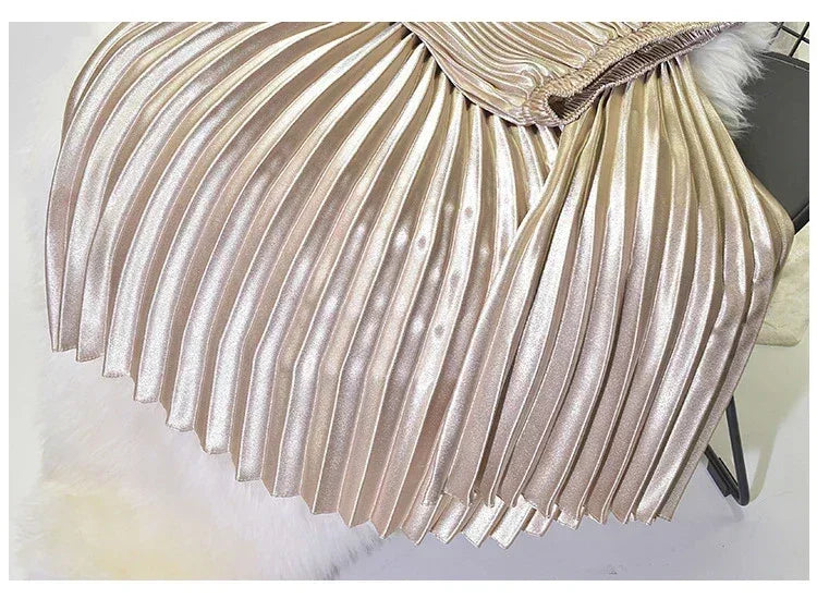 Classic Golden Velvet Pleated Skirt High Waist Retro Style Fashion Office Lady Pleated Long Skirt Winter Velvet Skirt 90cm Long Femstylo