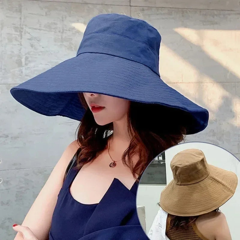 Japanese Sunshade Female Spring and Summer Sunscreen Free To Fold Big Brim Sun Hat Fisherman Hat Cover Face Oversized Hair Femstylo