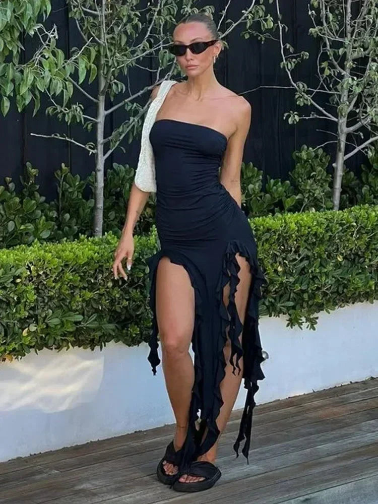 BWQ Long Dresses For Women Slit Sexy Bodycon Sleeveless Jellyfish Dress Hot Girls Fashion Off The Shoulders Maxi Dress Woman Femstylo