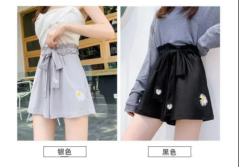 Summer Lightweight Black Casual Sports Pants Women Student Loose High-Waist Wide-Leg Shorts Femstylo