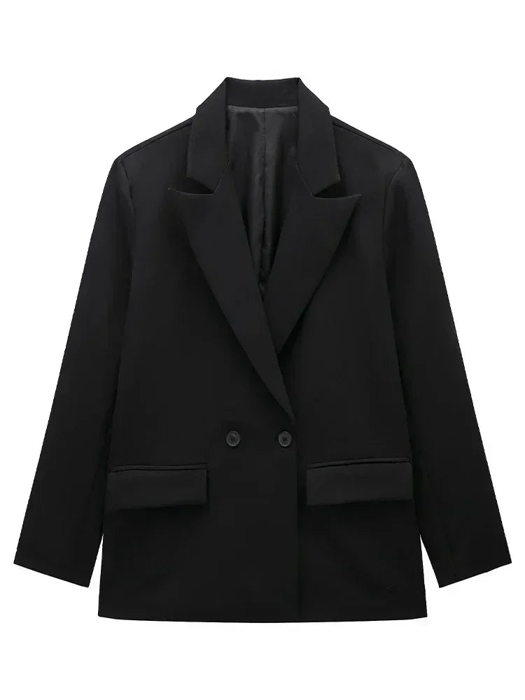 Willshela Women Fashion With Pockets Solid Double Breasted Blazer Vintage Long Sleeves Notched Neck Female Office Lady Outfits Femstylo