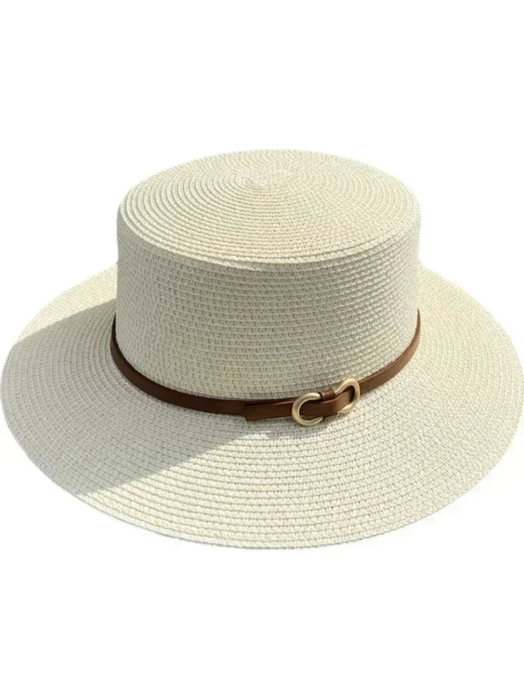 Simple Straw Summer Women Beach Hat Female Casual Panama Hat Women Flat Brim Bowknot Straw Cap Girls Sun Hat Femstylo