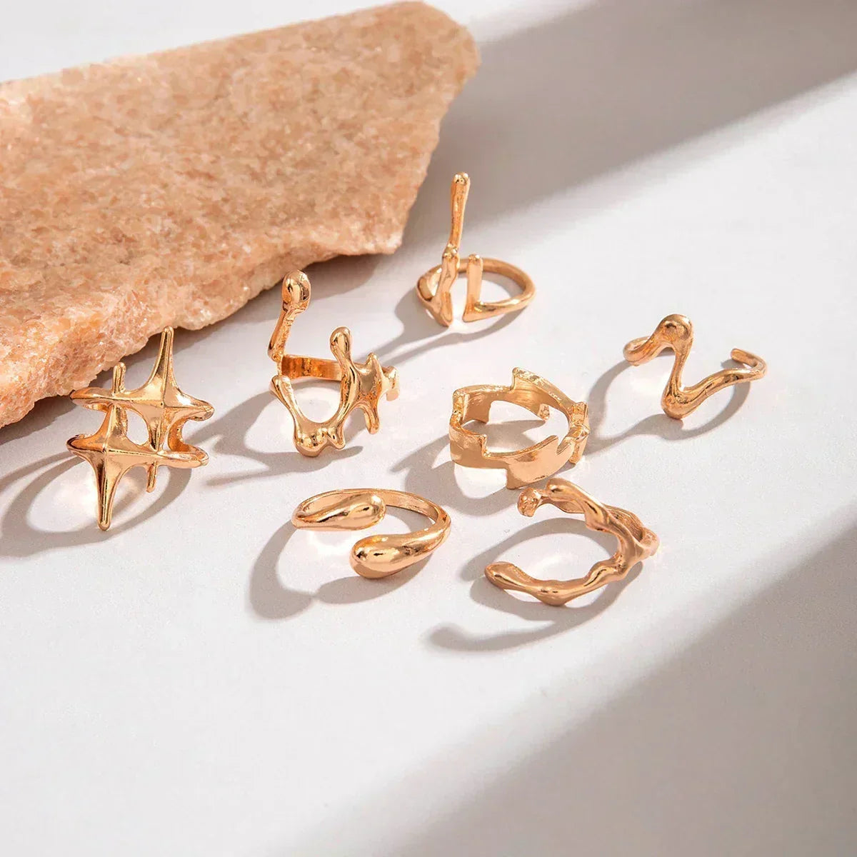 Docona Fashion Elegant Stacking Gold Colour Rings Geometric Design Ring Set Accessories Daily Festival Party Gifts 27910 Femstylo
