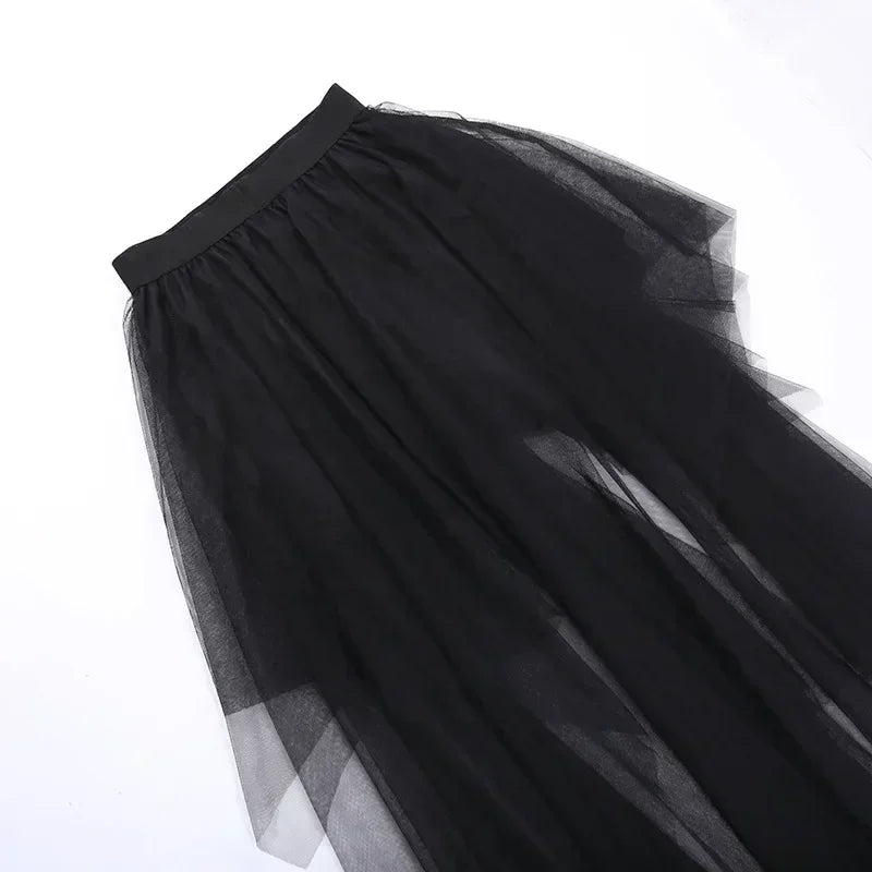 Casual Skirts Punk Sexy Net Yarn High-Waisted Irregular Skirt for Women Summer New European and American Gothic Style Versatile Femstylo
