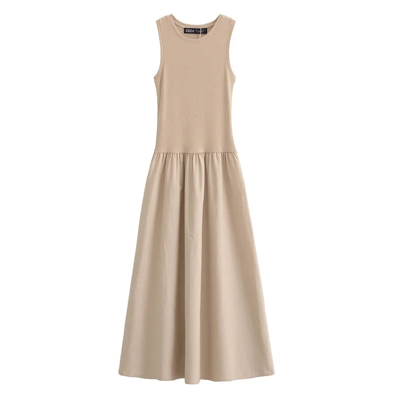 HXAO Women's Black Long Dresses 2025 Spring Sleeveless Elegant Dresses Fashion Casual Vintage Party Khaki Dresses Vestidos Urban Fashion Icon