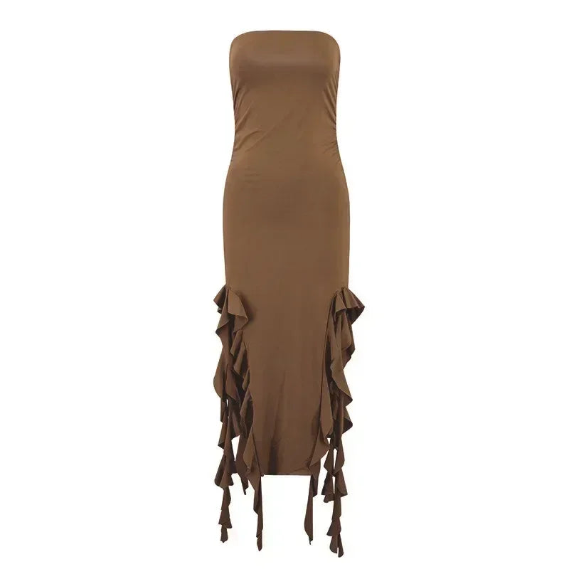 BWQ Long Dresses For Women Slit Sexy Bodycon Sleeveless Jellyfish Dress Hot Girls Fashion Off The Shoulders Maxi Dress Woman Femstylo