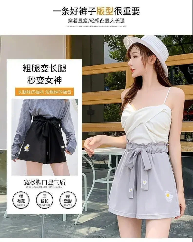 Summer Lightweight Black Casual Sports Pants Women Student Loose High-Waist Wide-Leg Shorts Femstylo